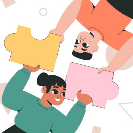 Illustration du mécénat par s-deux personnes assemblant les morceaux d'un puzzle